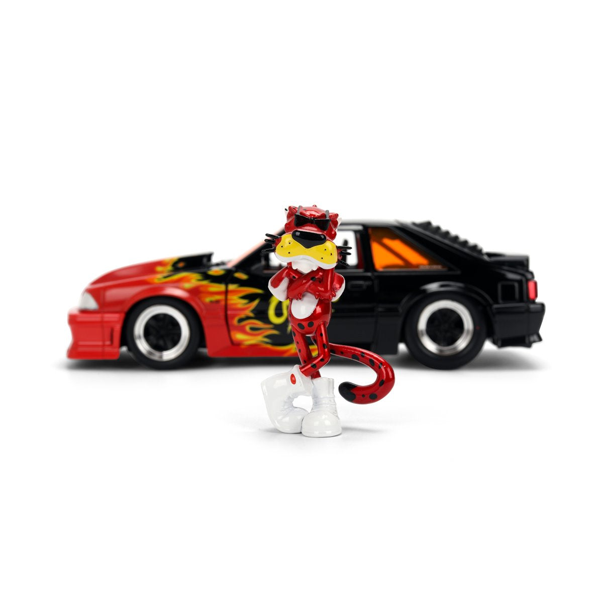 Hollywood Rides Cheetos Flamin' Hot 1989 Ford Mustang GT 1:24 Scale Die-Cast Metal Vehicle with Chester Cheetah Figure