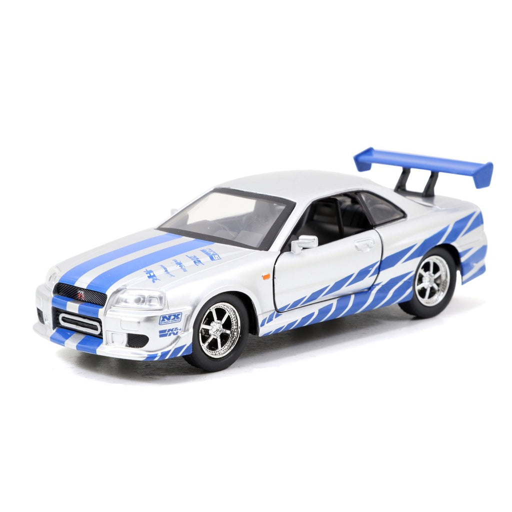 Fast and Furious Brian's Nissan Skyline GT-R R34 Silver and GT-R R34 Blue 1:32 Scale Die-Cast Metal Vehicle  2-Pack
