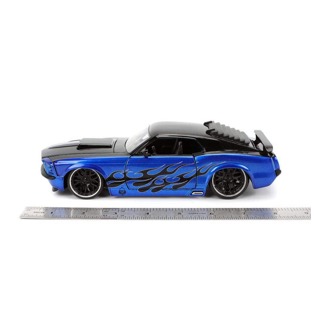 Bigtime Muscle 1970 Ford Mustang Boss 429 Blue Candy Blue with Flames 1:24 Scale Die-Cast Metal Vehicle