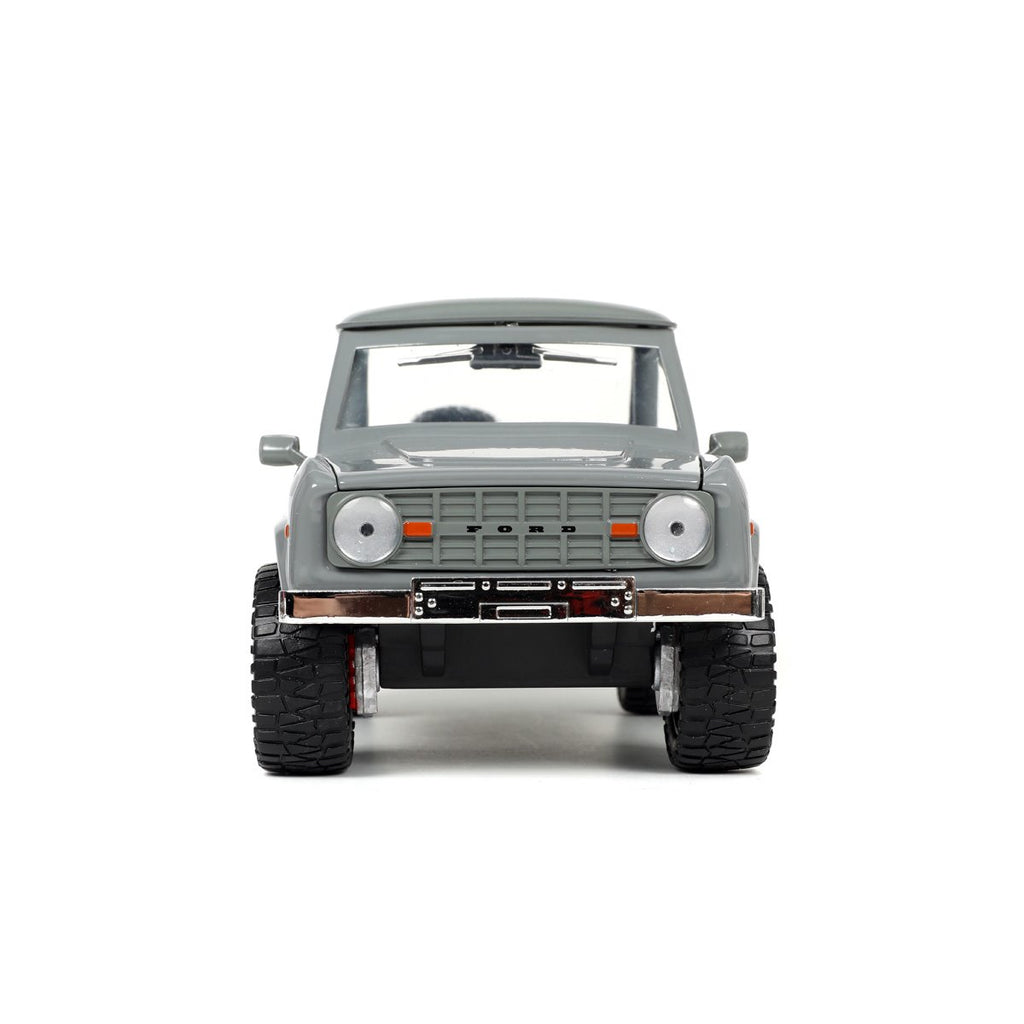 Just Trucks 1973 Ford Bronco Gray 1:24 Scale Die-Cast Metal Vehicle with Tire Rack