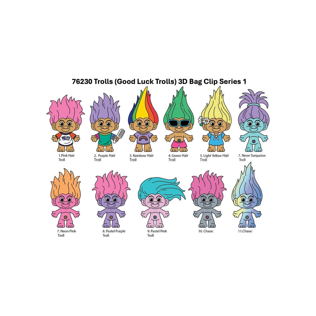 Trolls Good Luck Trolls 3D Foam Bag Clip Display Case of 24