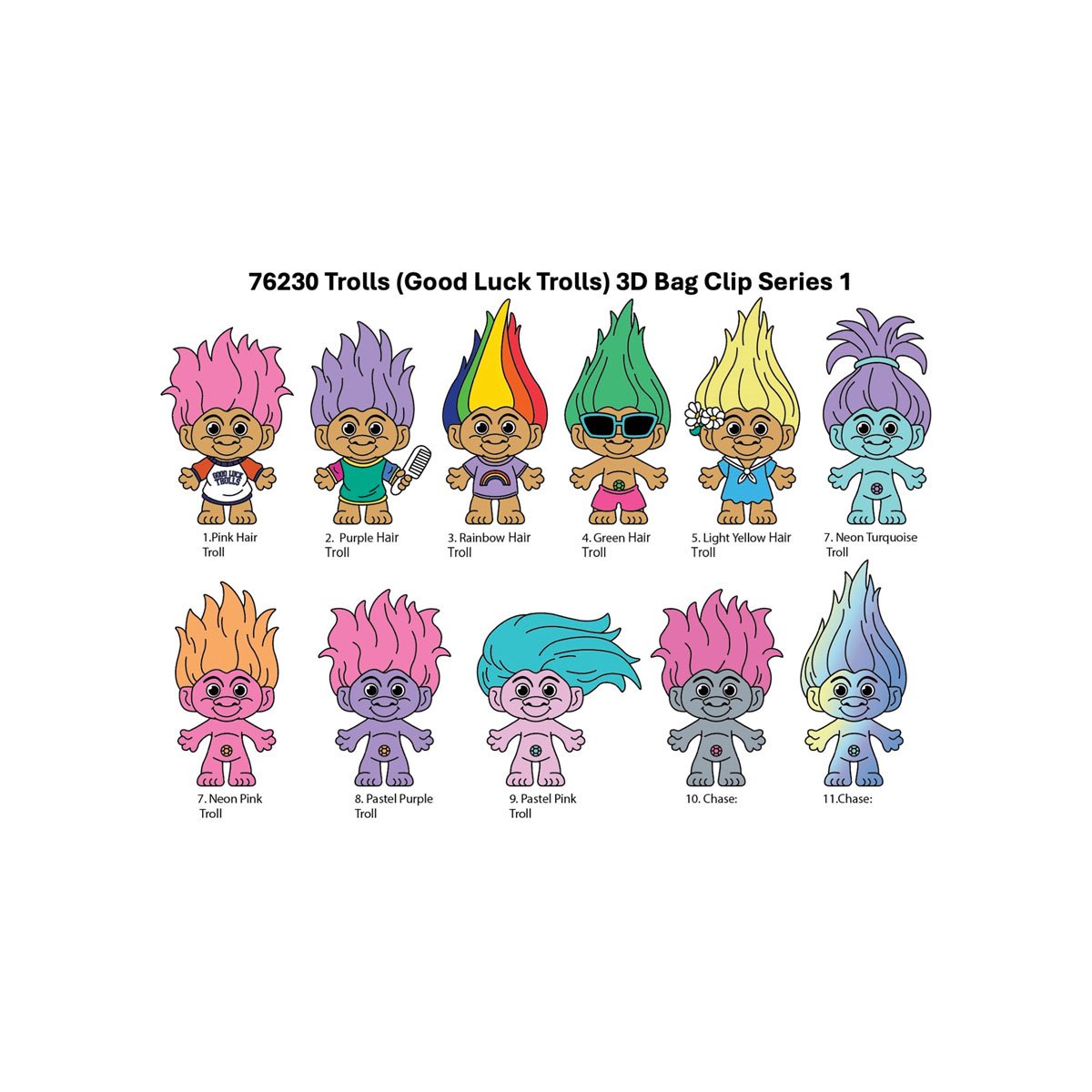 Trolls Good Luck Trolls 3D Foam Bag Clip Display Case of 24