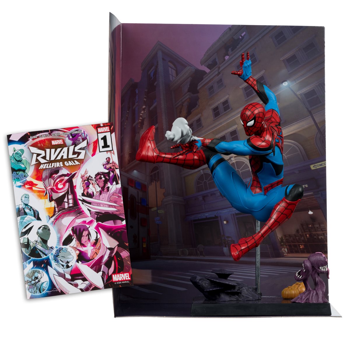 Marvel Rivals Wave 2 Spider-Man 1:6 Scale Posed Figure with Scene and Comic
