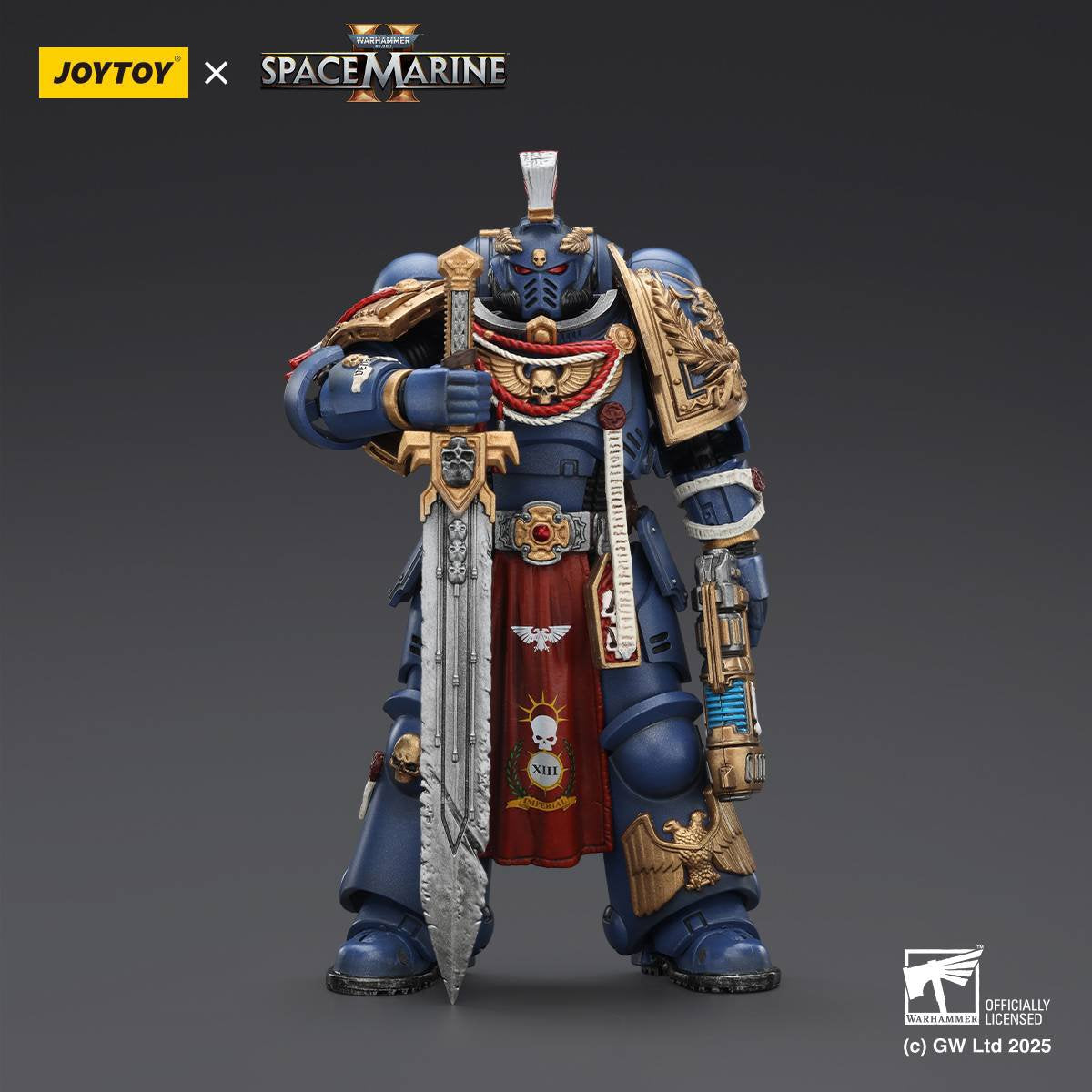 Joy Toy Warhammer Space Marine Ultramarine Relic Primus Armour Plasma Pistol and Combat Blade 1:18 Scale Action Figure