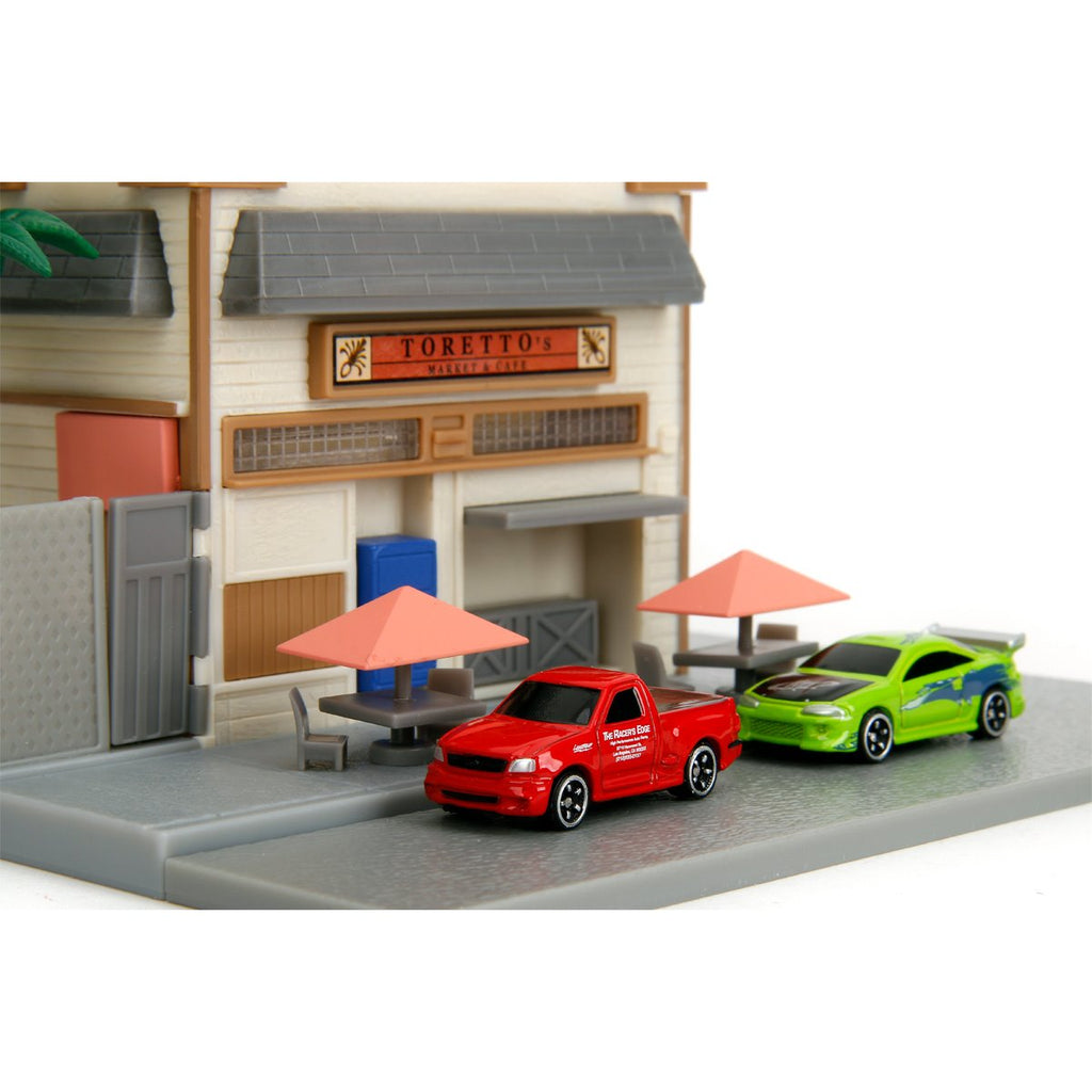 Fast and Furious Torreto's Cafe Hollywood Rides Nano Scene Diorama with Vehicles