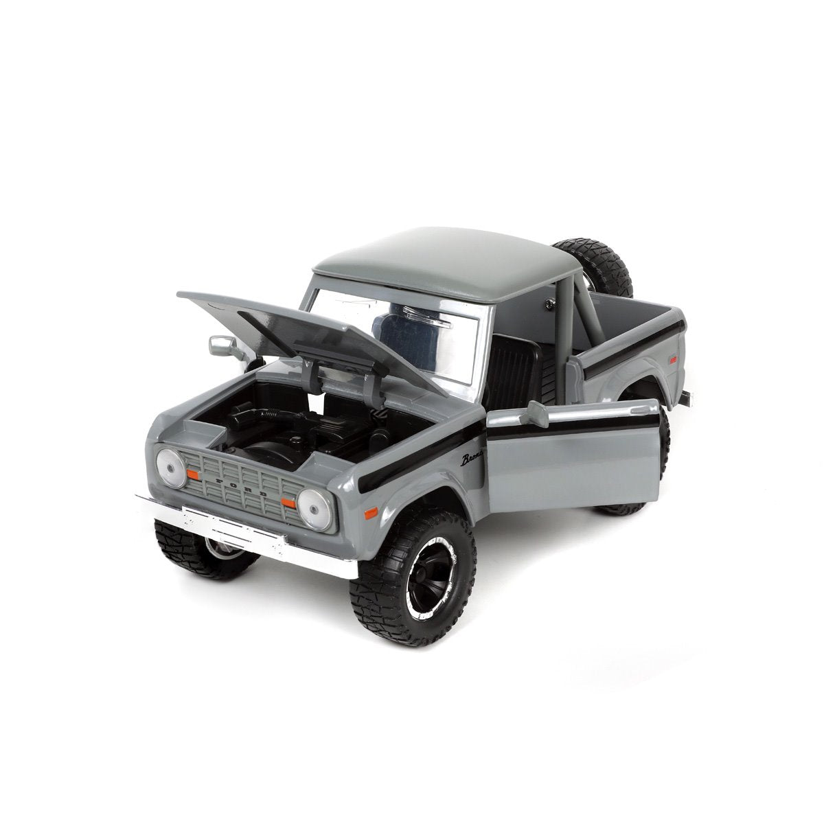 Just Trucks 1973 Ford Bronco Gray 1:24 Scale Die-Cast Metal Vehicle with Tire Rack