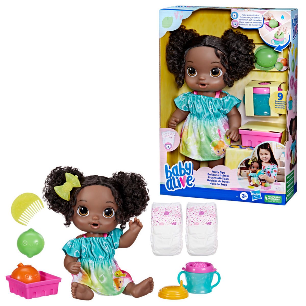 Baby Alive Fruity Sips Lime Black Hair Doll