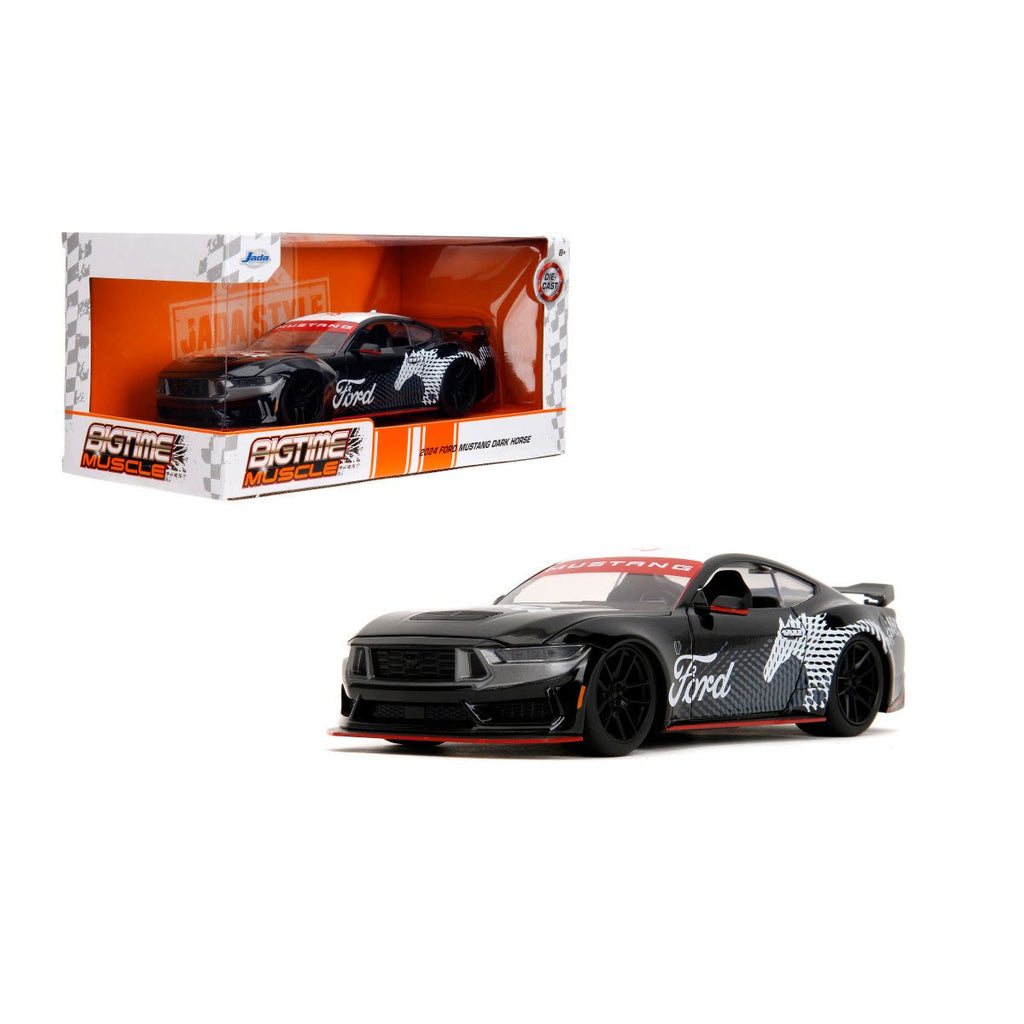 Bigtime Muscle 2024 Ford Mustang Dark Horse Glossy Black 1:24 Scale Die-Cast Metal Vehicle