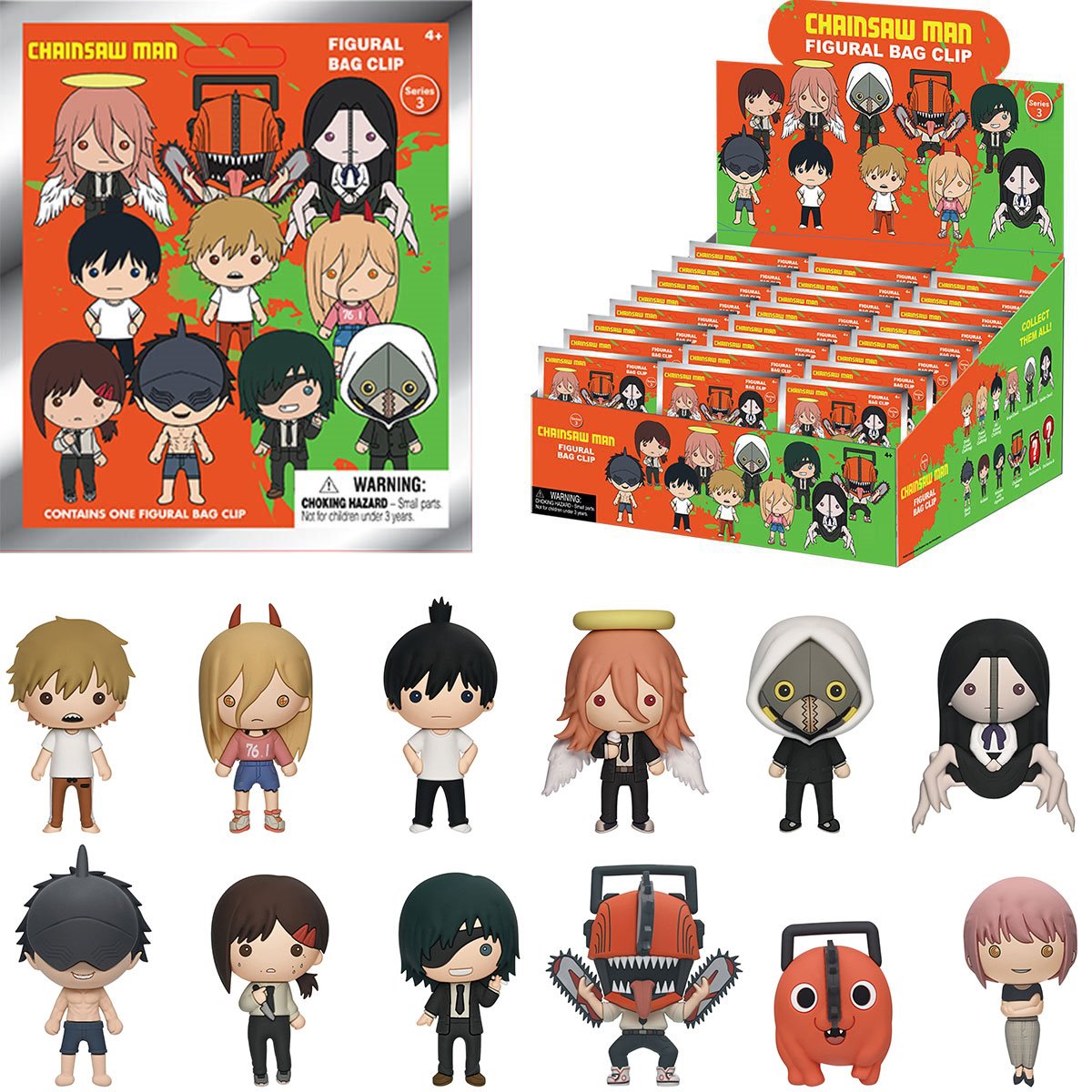 Chainsaw Man Series 3 3D Foam Bag Clip Display Case of 24