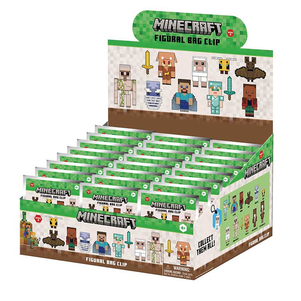 Minecraft Series 4 3D Foam Bag Clip Display Case of 24