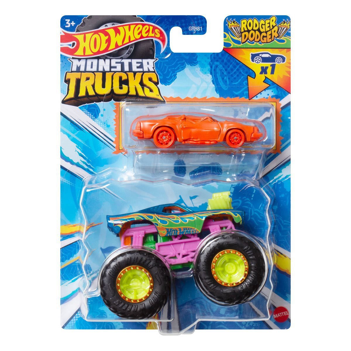 Hot Wheels Monster Truck Plus Car 1:64 Scale Vehicle 2-Pack 2024 Mix 2 Case of 8
