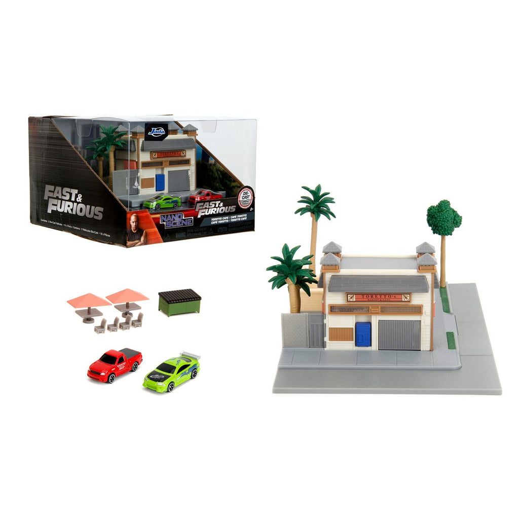 Fast and Furious Torreto's Cafe Hollywood Rides Nano Scene Diorama with Vehicles