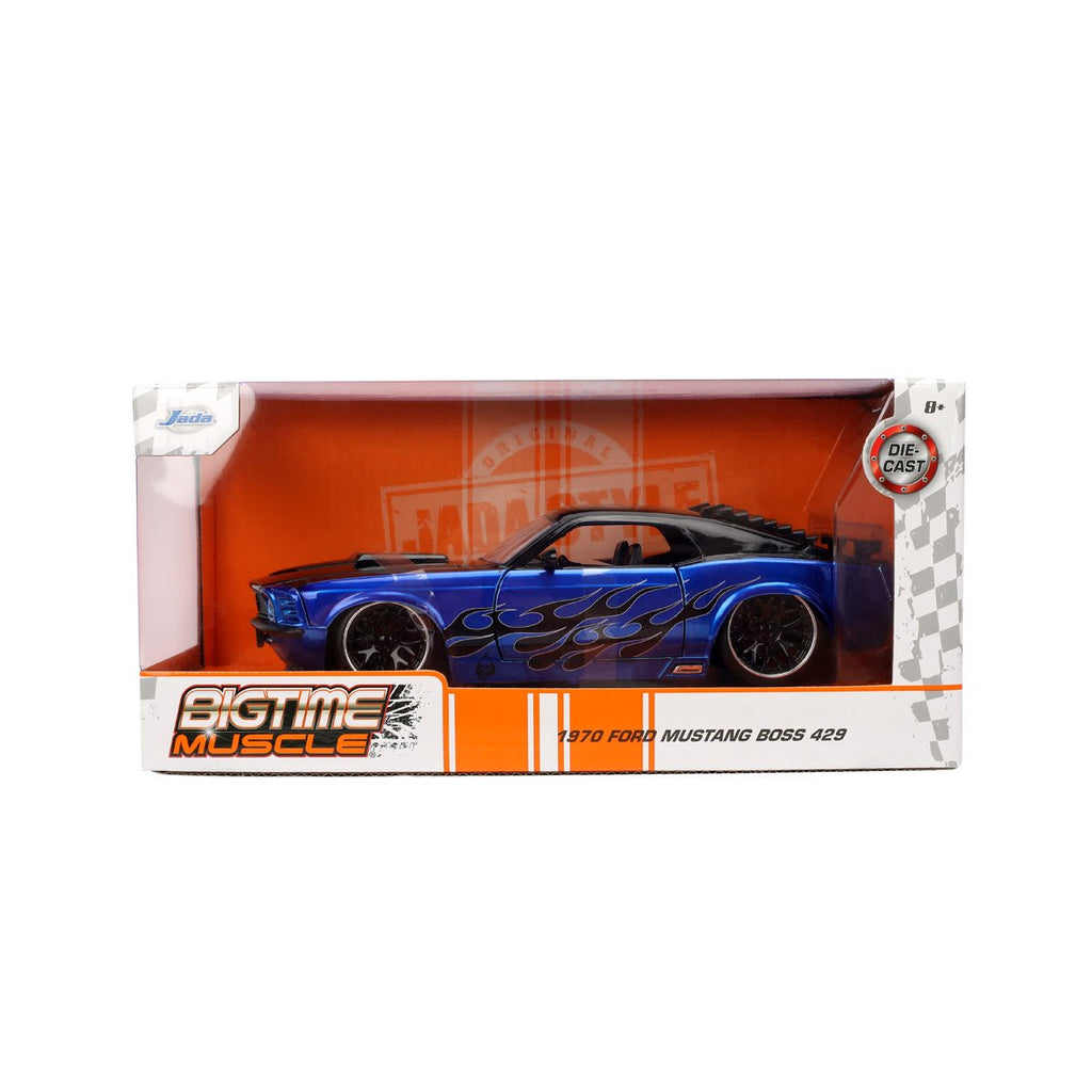 Bigtime Muscle 1970 Ford Mustang Boss 429 Blue Candy Blue with Flames 1:24 Scale Die-Cast Metal Vehicle