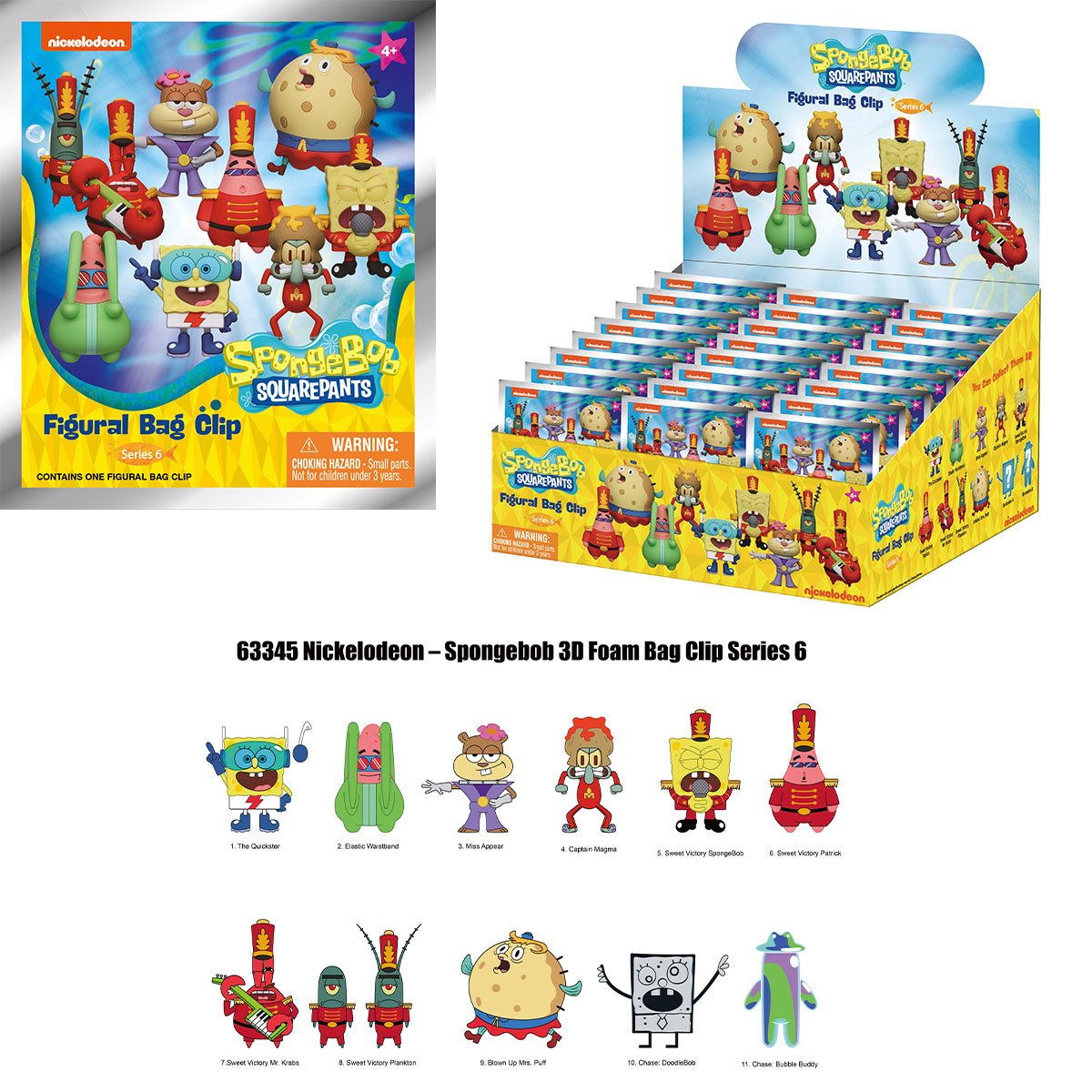 SpongeBob SquarePants Series 6 3D Foam Bag Clip Random 6-Pack