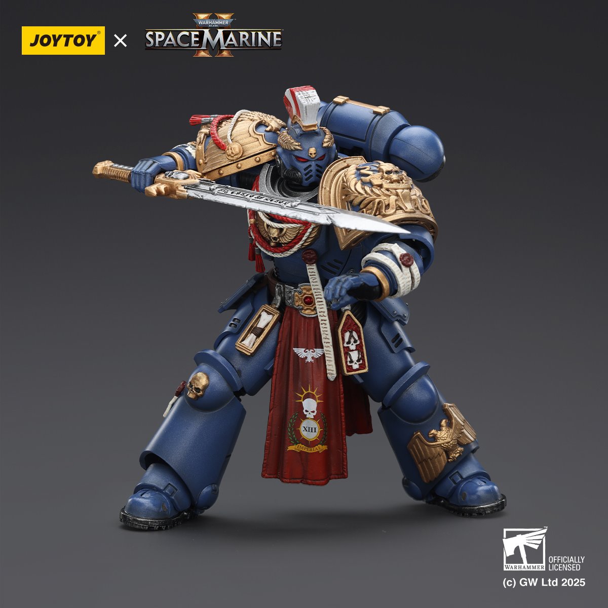 Joy Toy Warhammer Space Marine Ultramarine Relic Primus Armour Plasma Pistol and Combat Blade 1:18 Scale Action Figure