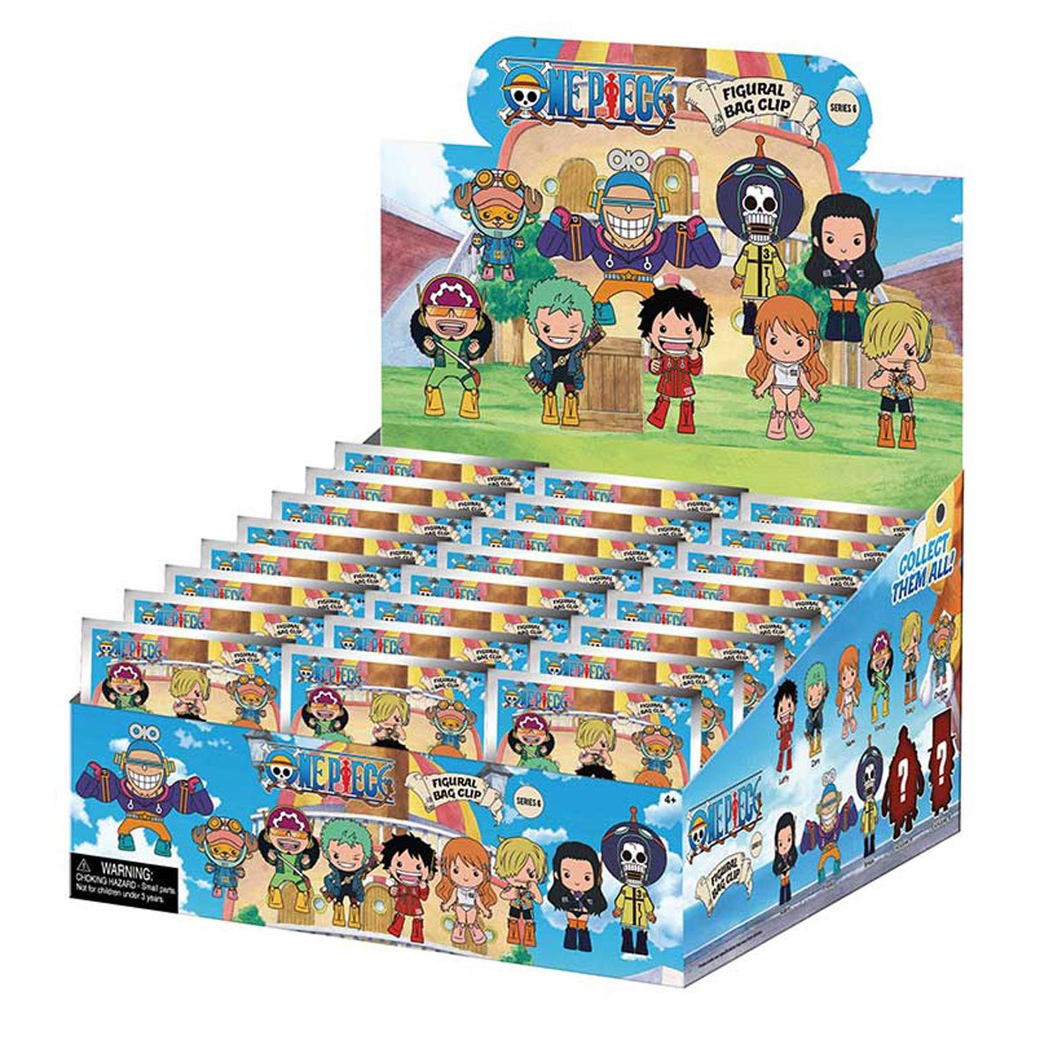 One Piece Series 6 3D Foam Bag Clip Display Case of 24