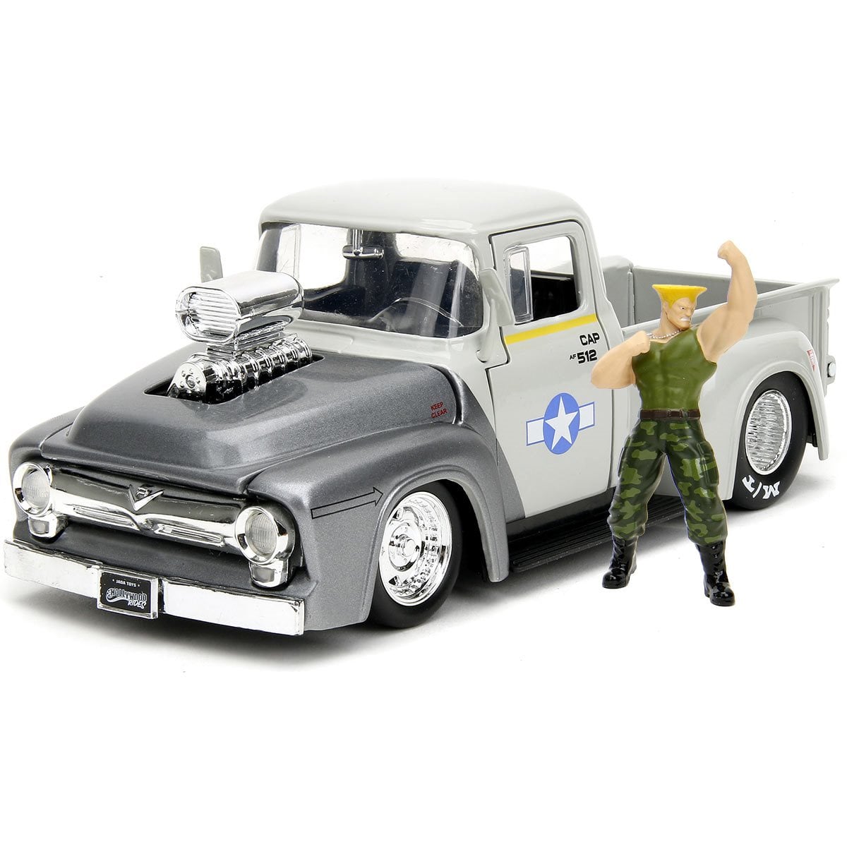 Hollywood Rides Street Fighter Guile 1956 Ford F100 1:24 Scale Die-Cast Metal Vehicle with Figure