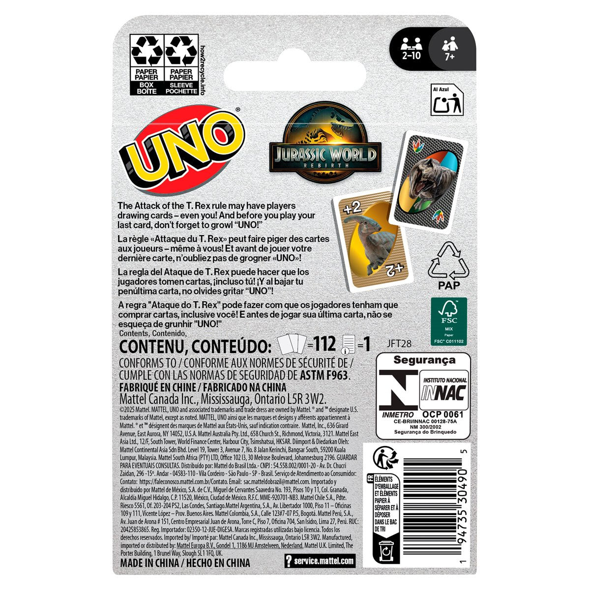 Jurassic World 4 UNO Card Game