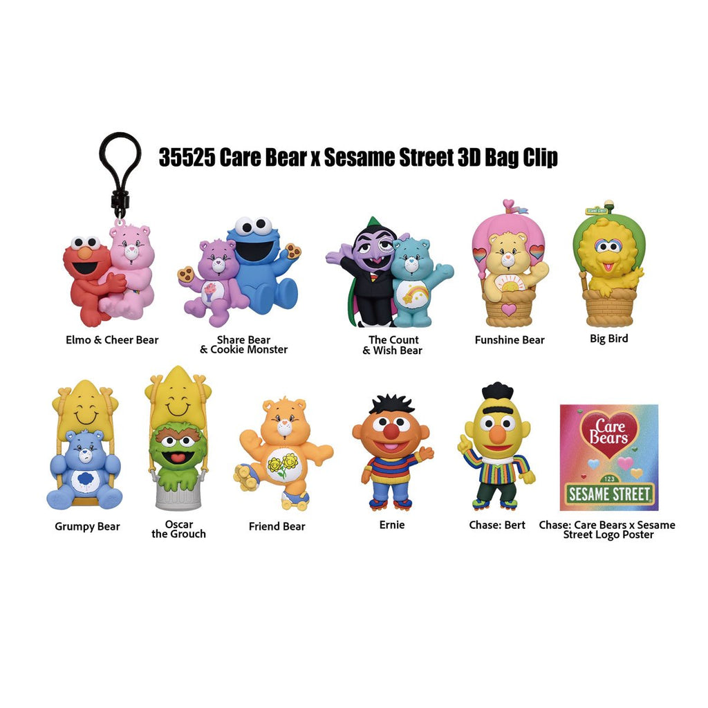 Care Bears x Sesame Street 3D Foam Bag Clip Display Case of 24