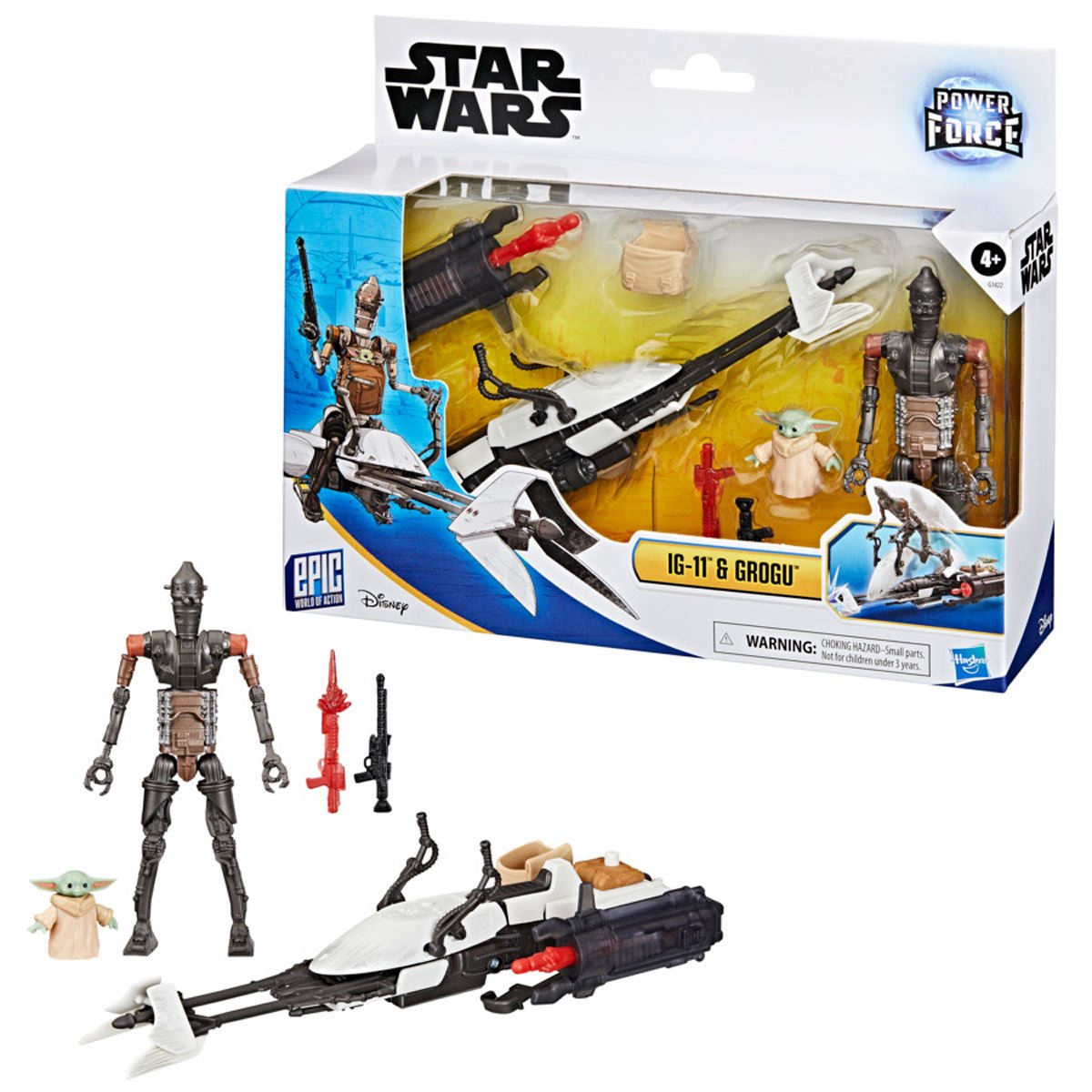 Star Wars Epic World of Action IG-11 & Grogu Speeder Bike, 4-Inch Scale Action Figures & Vehicle Set