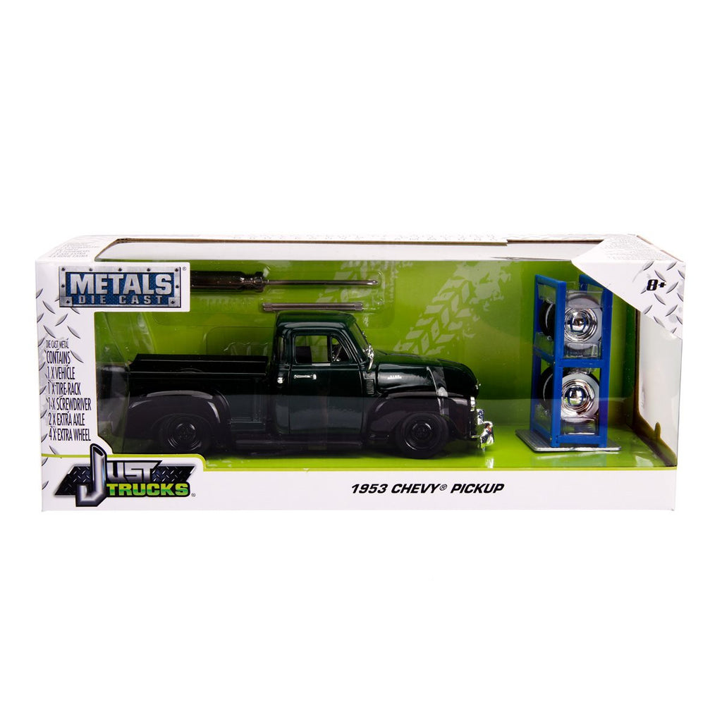 Just Trucks 1953 Chevrolet Pickup Dark Green 1:24 Scale Die-Cast Metal Vehicle with Tire Rack