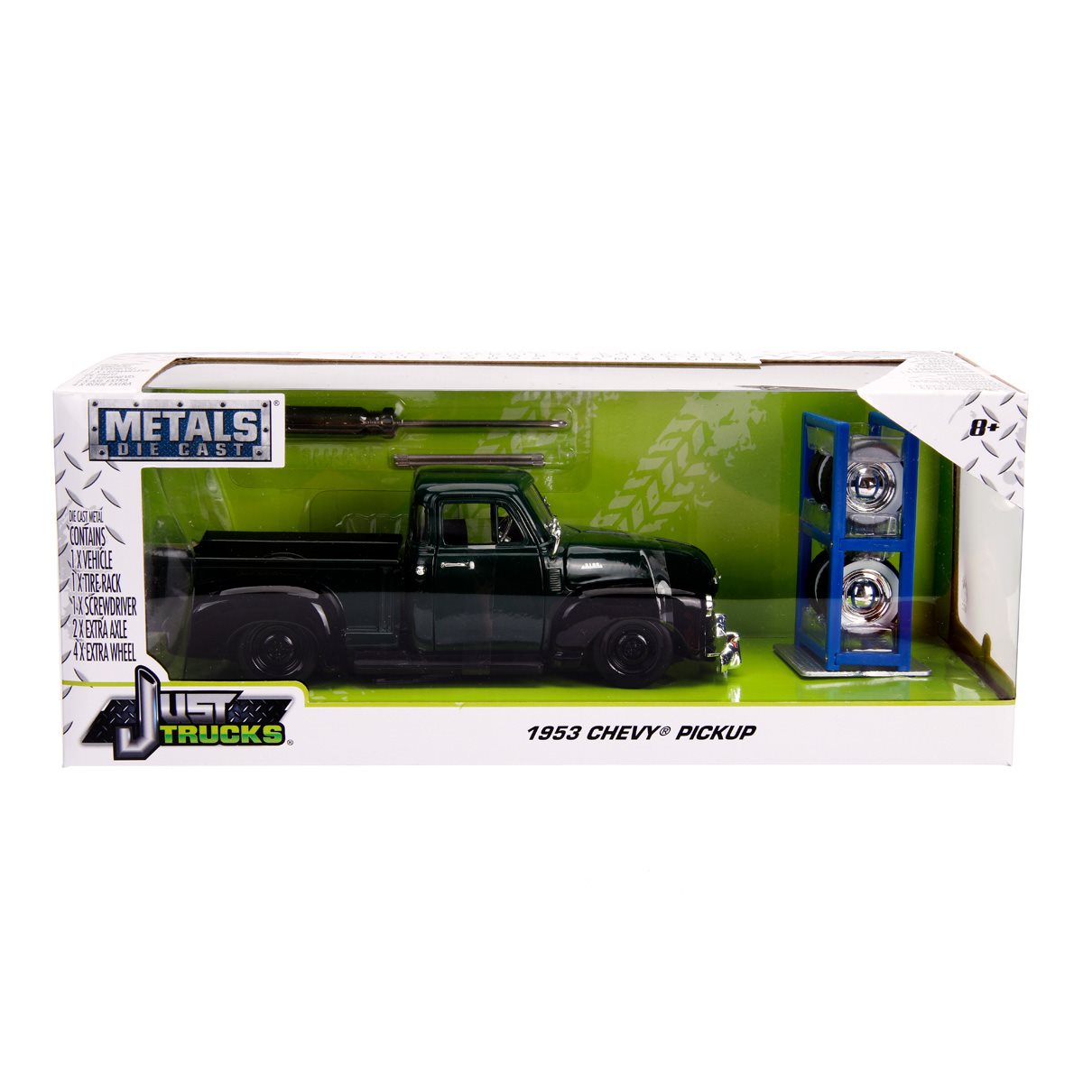 Just Trucks 1953 Chevrolet Pickup Dark Green 1:24 Scale Die-Cast Metal Vehicle with Tire Rack