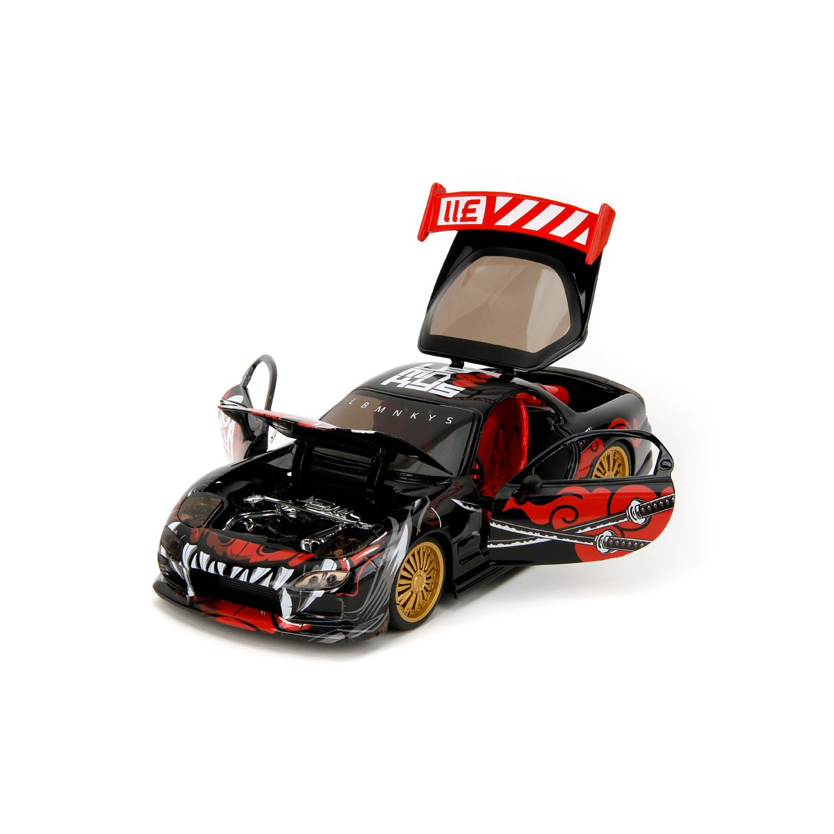 Hollywood Rides Lab Monkeys 1993 Mazda RX7 1:24 Scale Die-Cast Metal Vehicle with Saru Figure