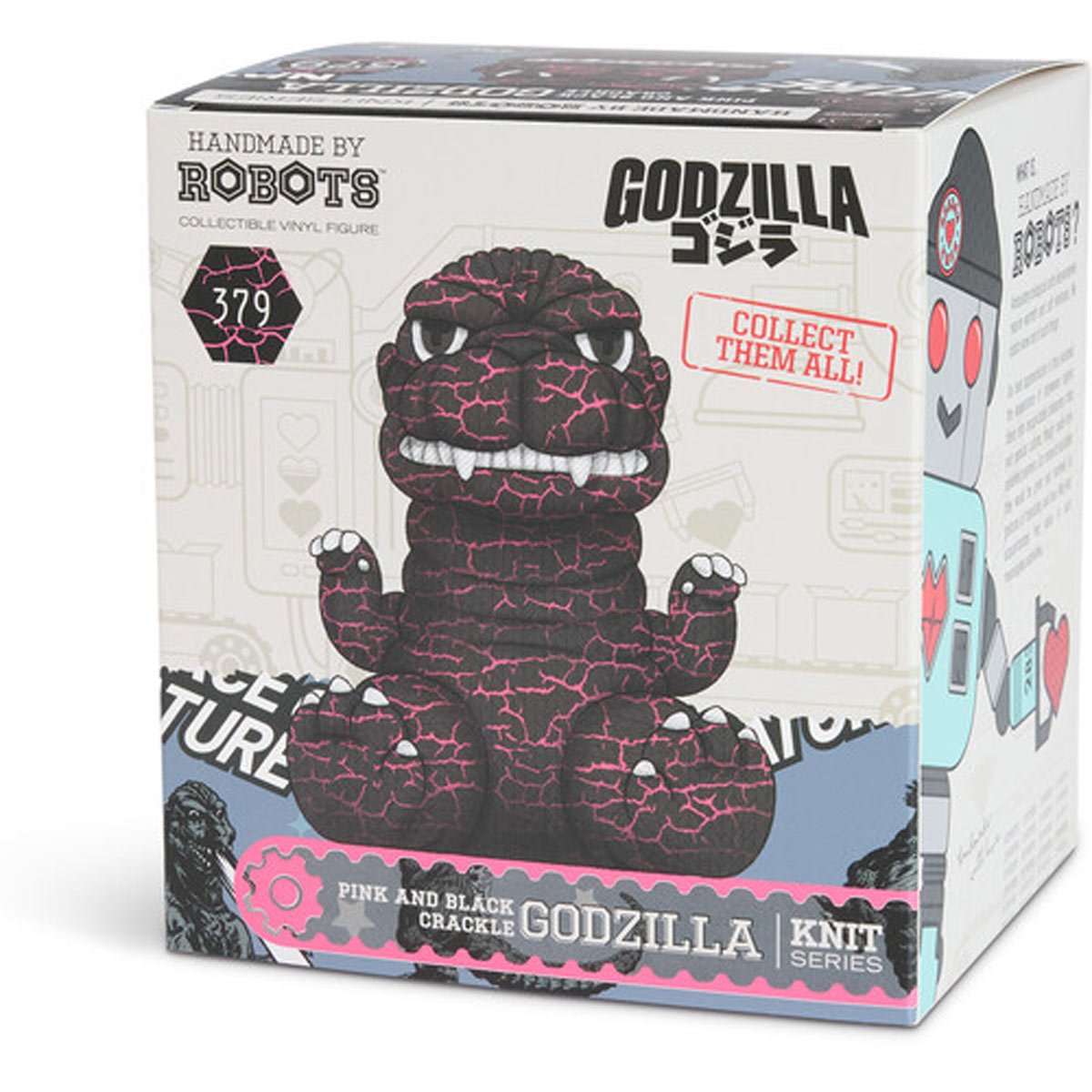 Godzilla #379 Pink and Black Crackle Handmade By Robots Vinyl Figure