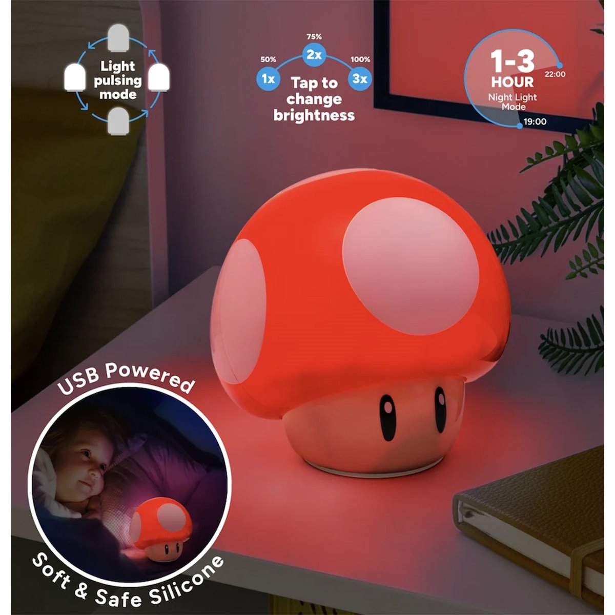 Super Mario Bros. Super Mushroom SquishyGlo Rechargeable Light