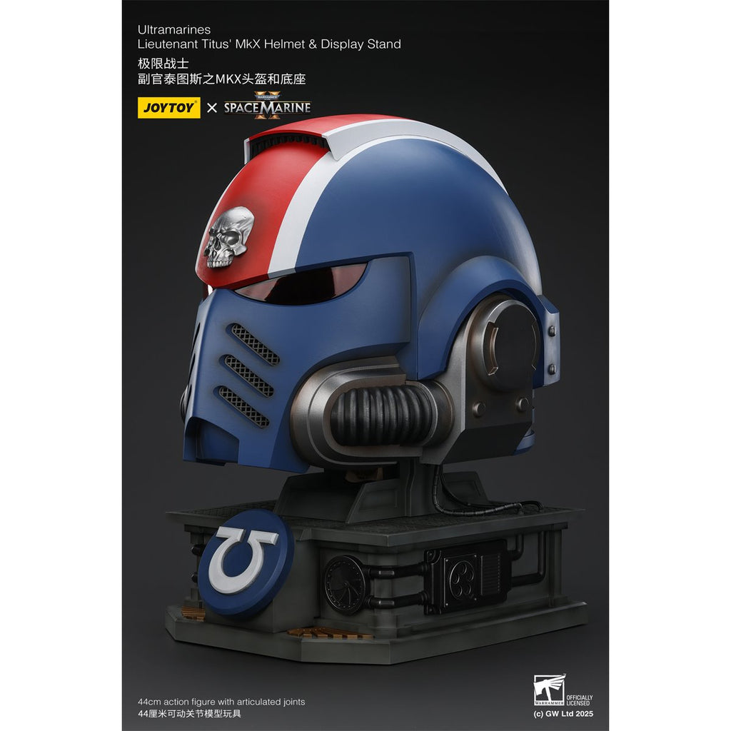 Joy Toy Warhammer 40,000 Ultramarines Lieutenant Titus' MKX 1:1 Scale Roleplay Helmet Prop Replica with Stand