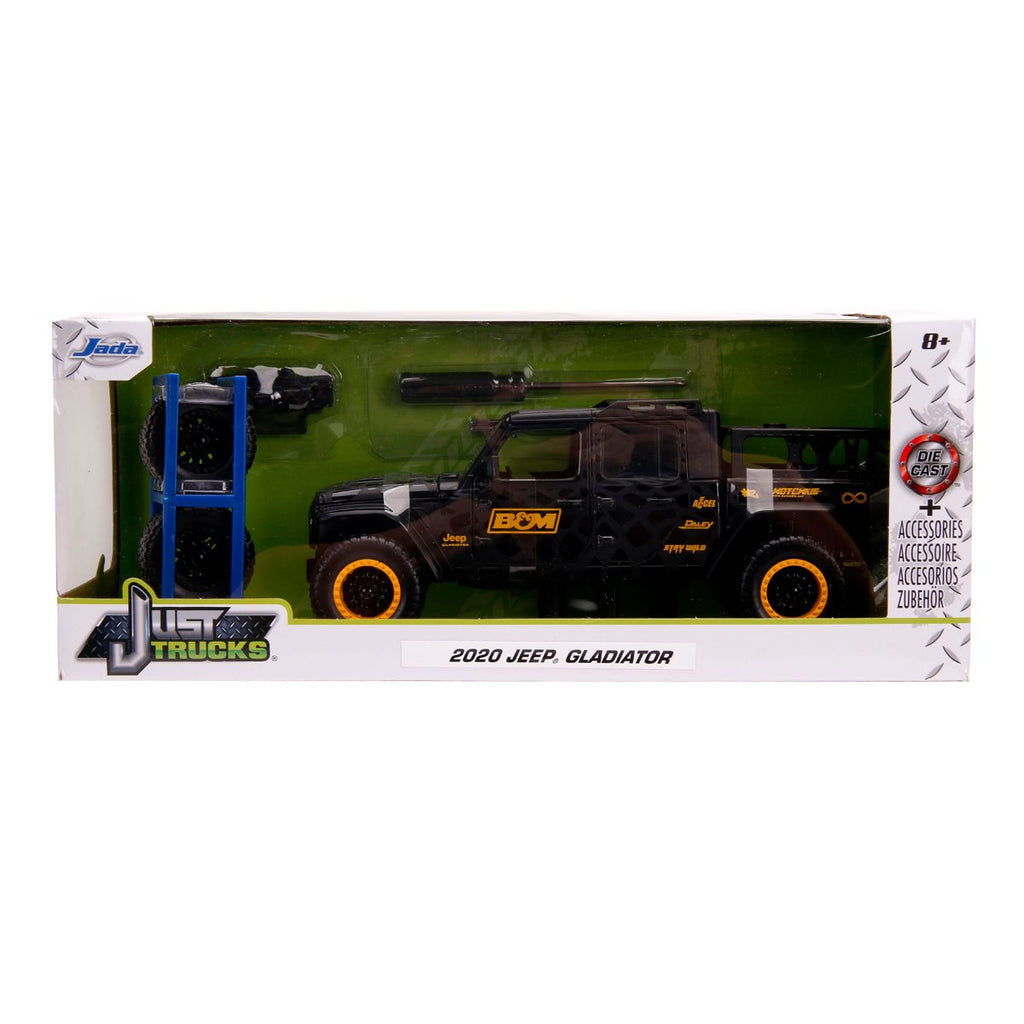 Just Trucks 2020 Jeep Gladiator Black 1:24 Scale Die-Cast Metal Vehicle with Tire Rack