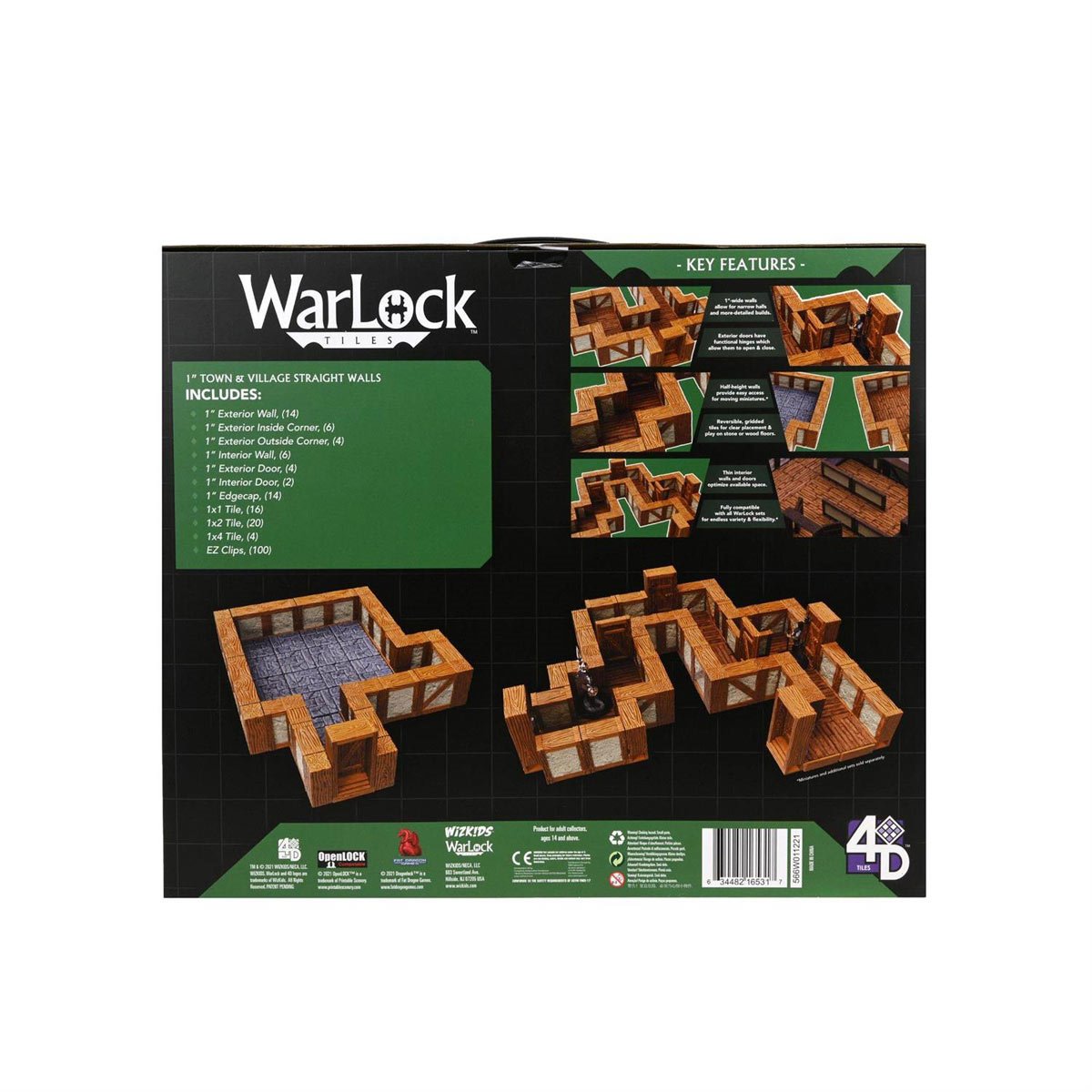 WarLock Tiles Expansion Pack 1-Inch Town and Village Straight Walls Accessory Pack