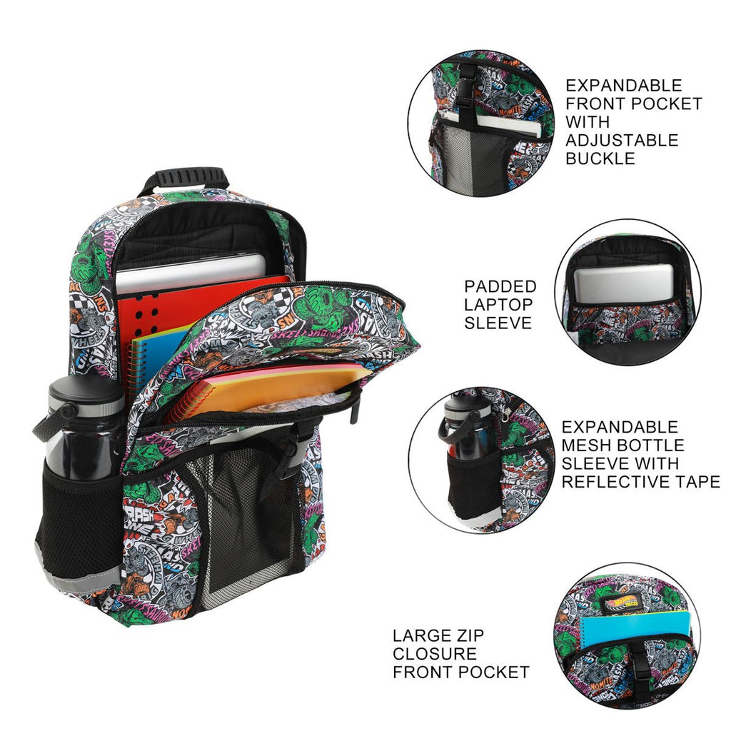 Hot Wheels Monster Trucks All Over Print Youth Backpack Set