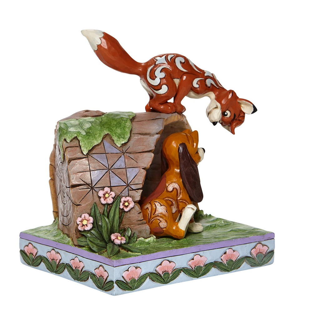 Disney Traditions Fox and the Hound on Log Unlikely Friends by Jim Shore Statue