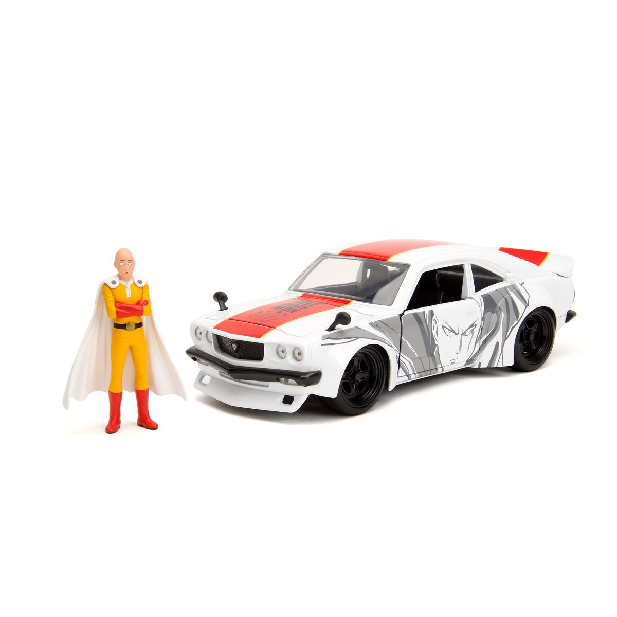 One Punch Man 1974 Mazda RX-3 1:24 Scale Die-Cast Metal Vehicle with Saitama Figure
