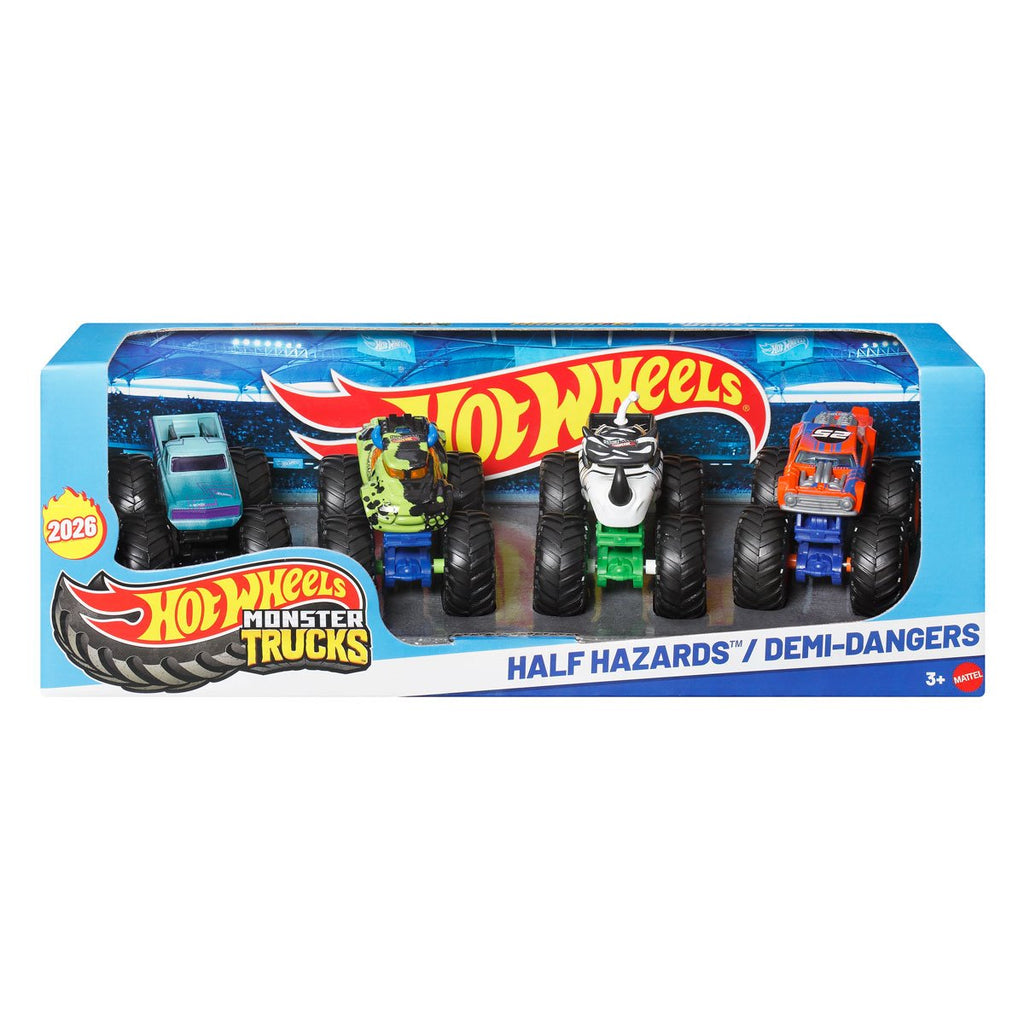 Hot Wheels Monster Trucks 1:64 Scale Vehicle 4-Pack 2026 Half n Half/High Riders Mix 2 Case of 6