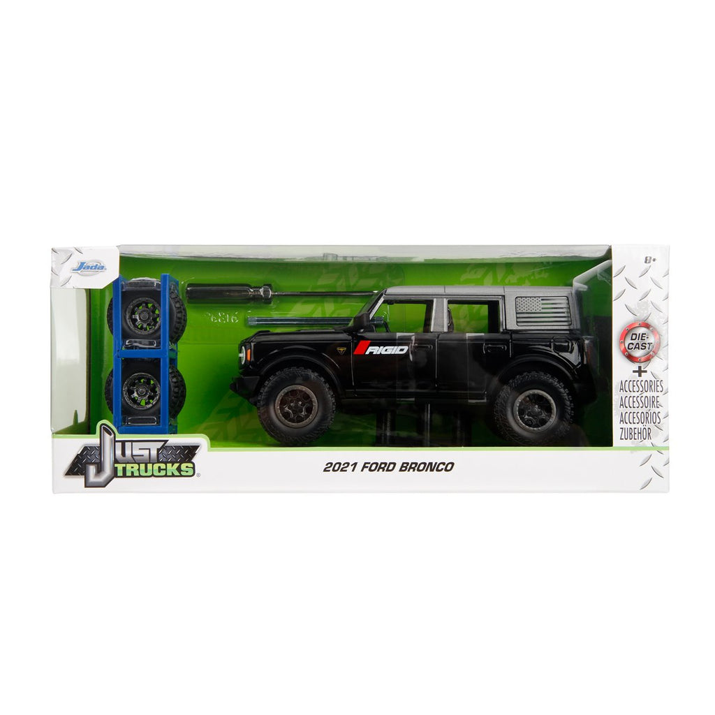 Just Trucks 2021 Ford Bronco 1:24 Scale Die-Cast Metal Vehicle with Tire Rack