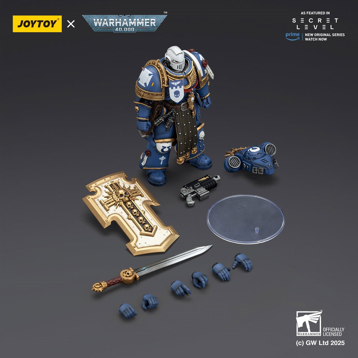 Joy Toy Warhammer 40,000 Ultramarines Torvald with Power Sword, Stormshield and Bolt Pistol 1:18 Scale Action Figure