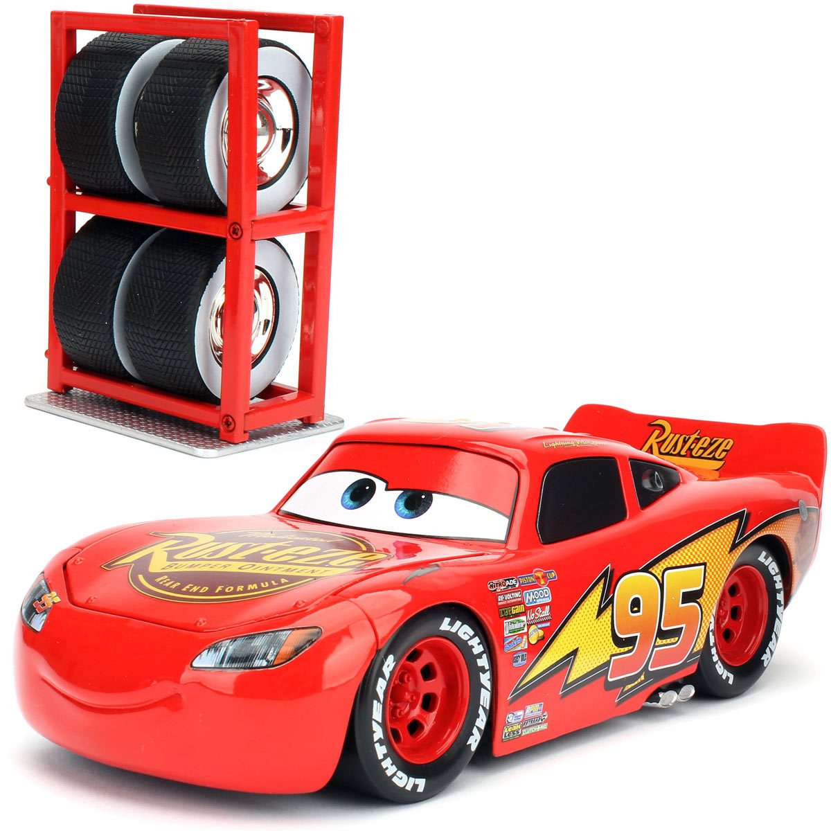 Disney Pixar Cars 3 Lightning McQueen 1:24 Scale Die-Cast Metal Vehicle with Tire Rack
