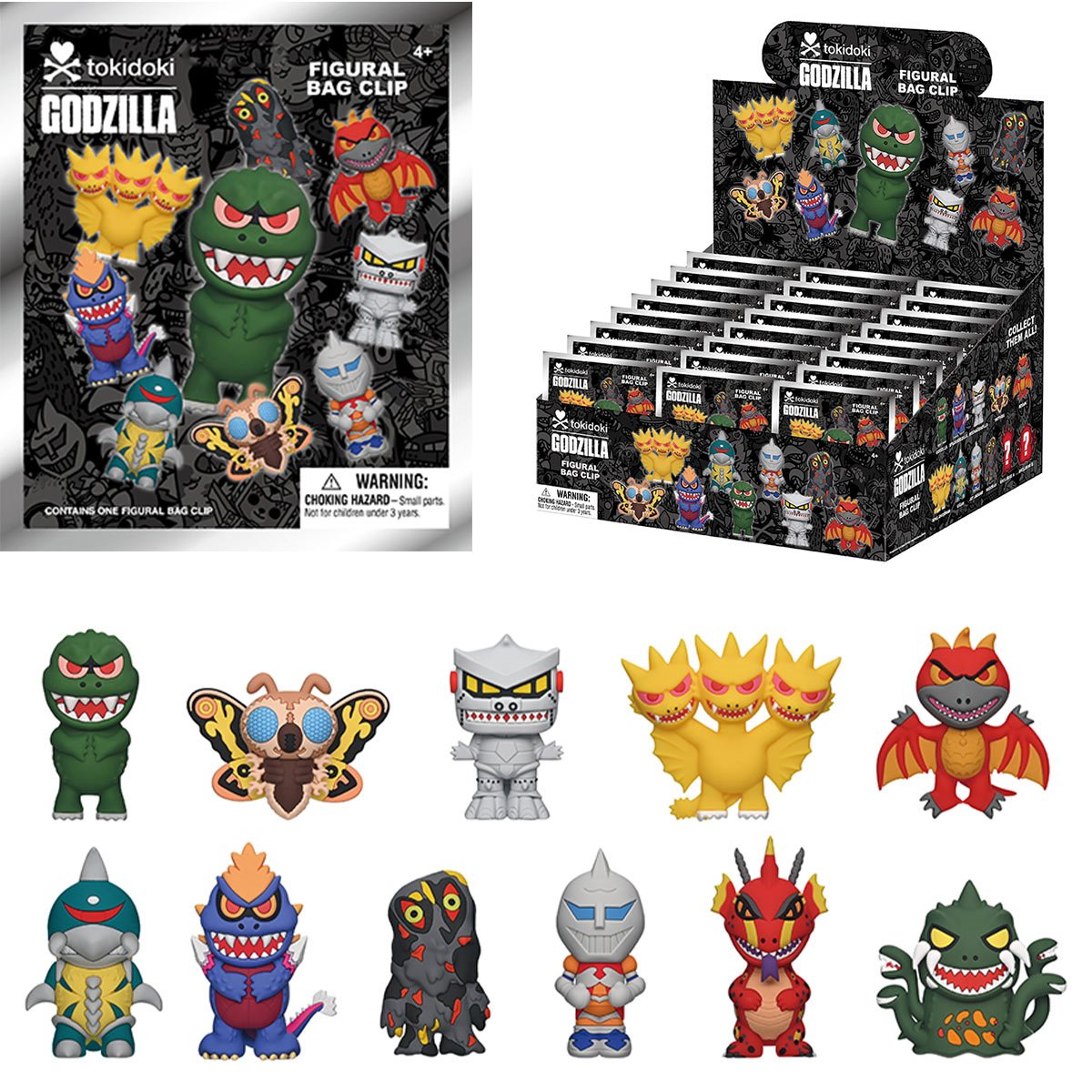 Godzilla x Tokidoki 3D Foam Bag Clip Display Case of 24