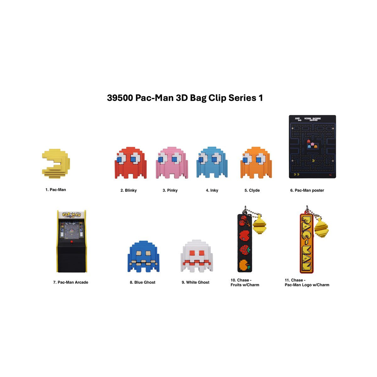 Pac-Man 3D Foam Bag Clip Random 6-Pack