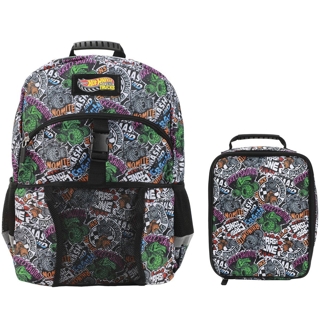 Hot Wheels Monster Trucks All Over Print Youth Backpack Set