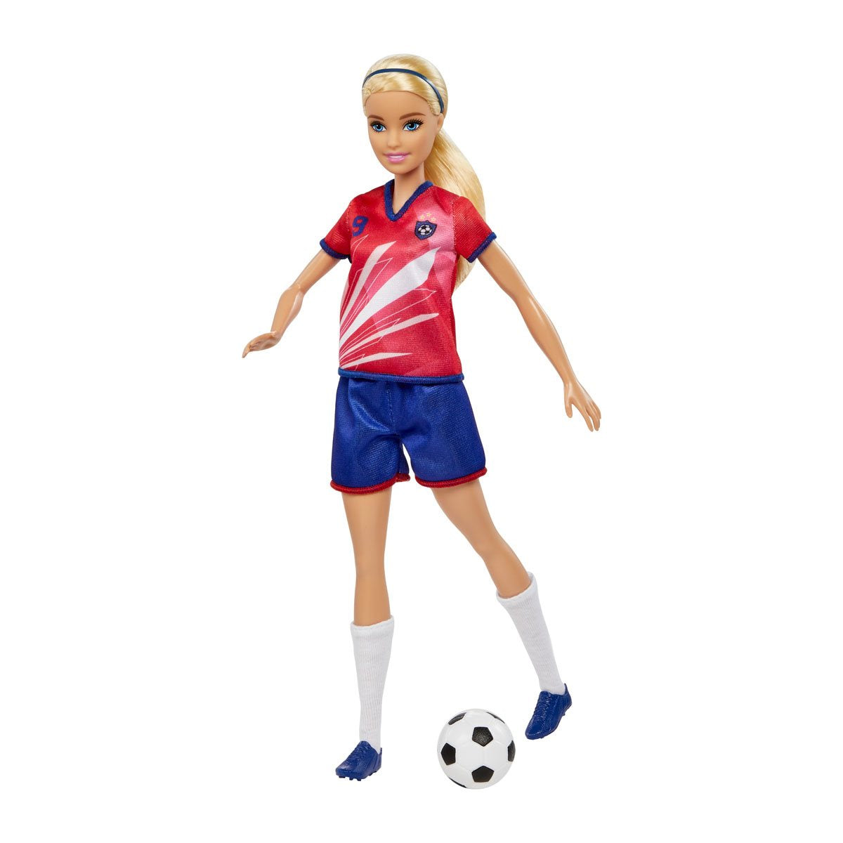 Barbie Soccer Player Doll with Red Shirt and Blue Shorts