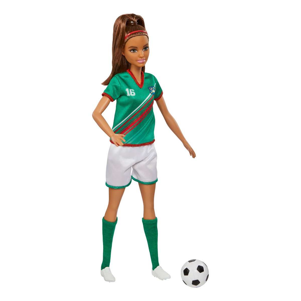 Barbie Soccer Player Doll with Green Shirt and White Shorts