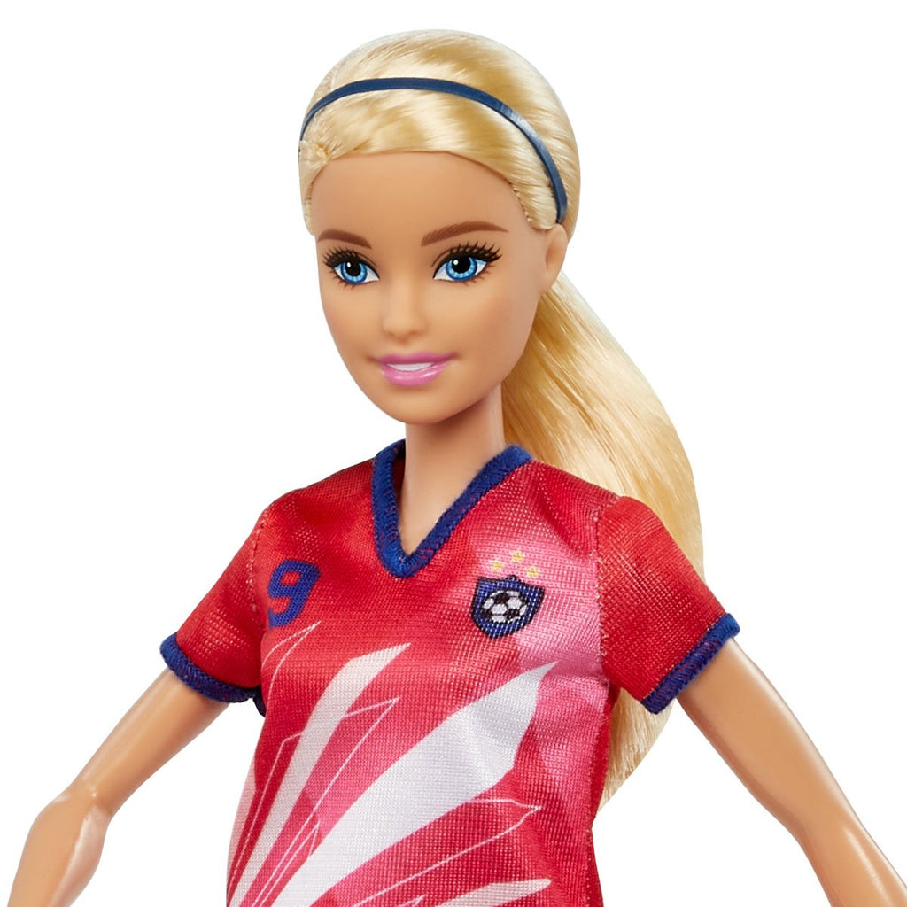 Barbie Soccer Player Doll with Red Shirt and Blue Shorts