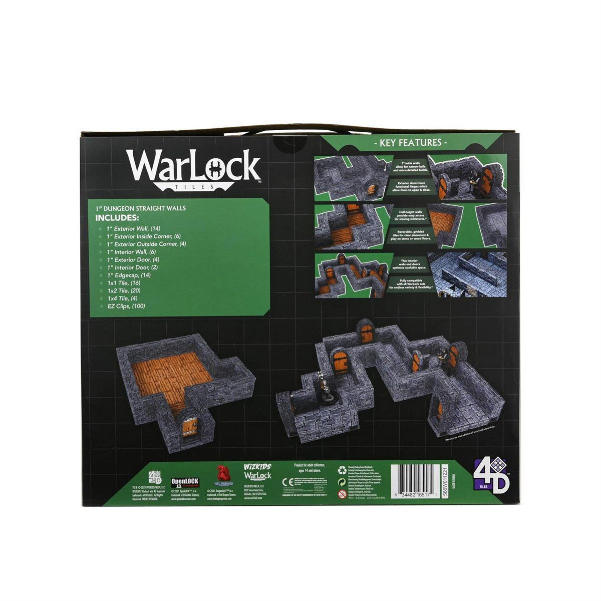 WarLock Tiles Expansion Pack 1-Inch Dungeon Straight Walls Accessory Pack