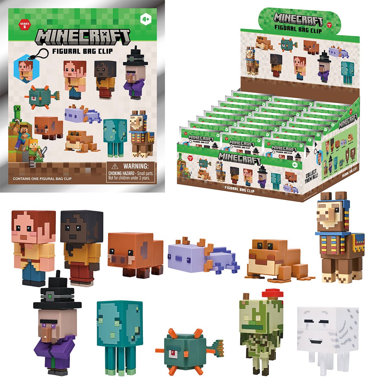 Minecraft Series 6 3D Foam Bag Clip Random 6-Pack
