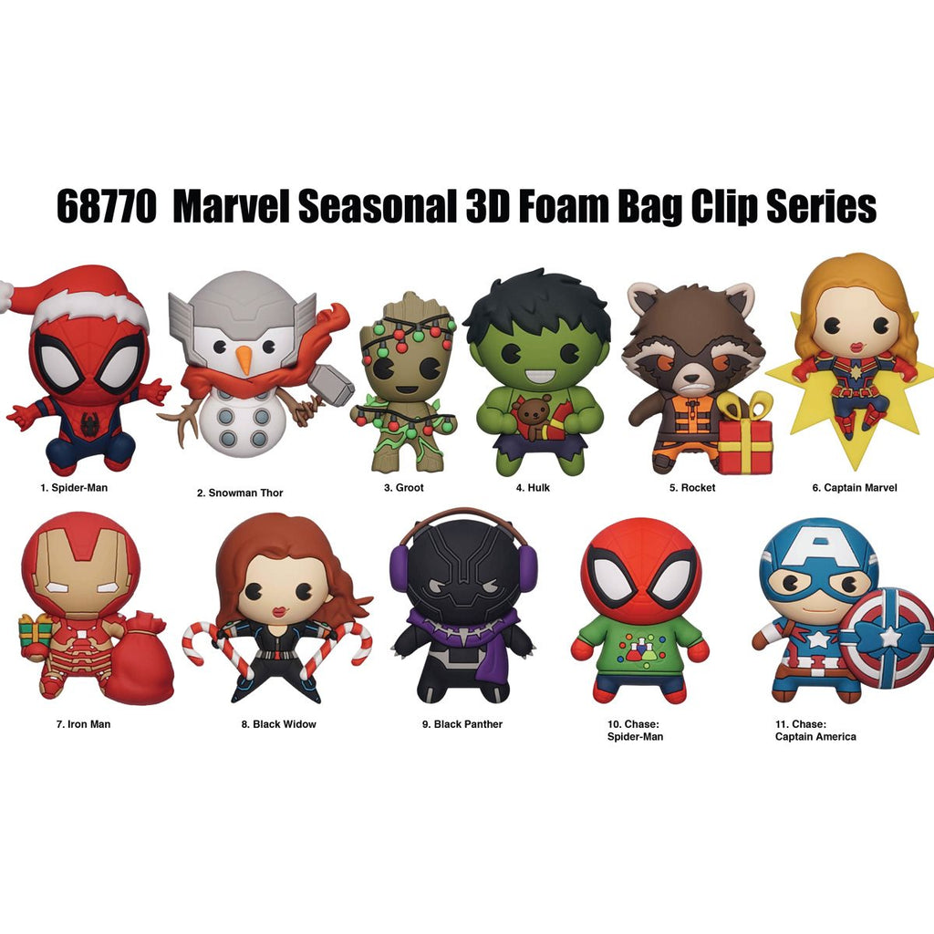 Marvel Holiday 3D Foam Bag Clip Display Case of 24