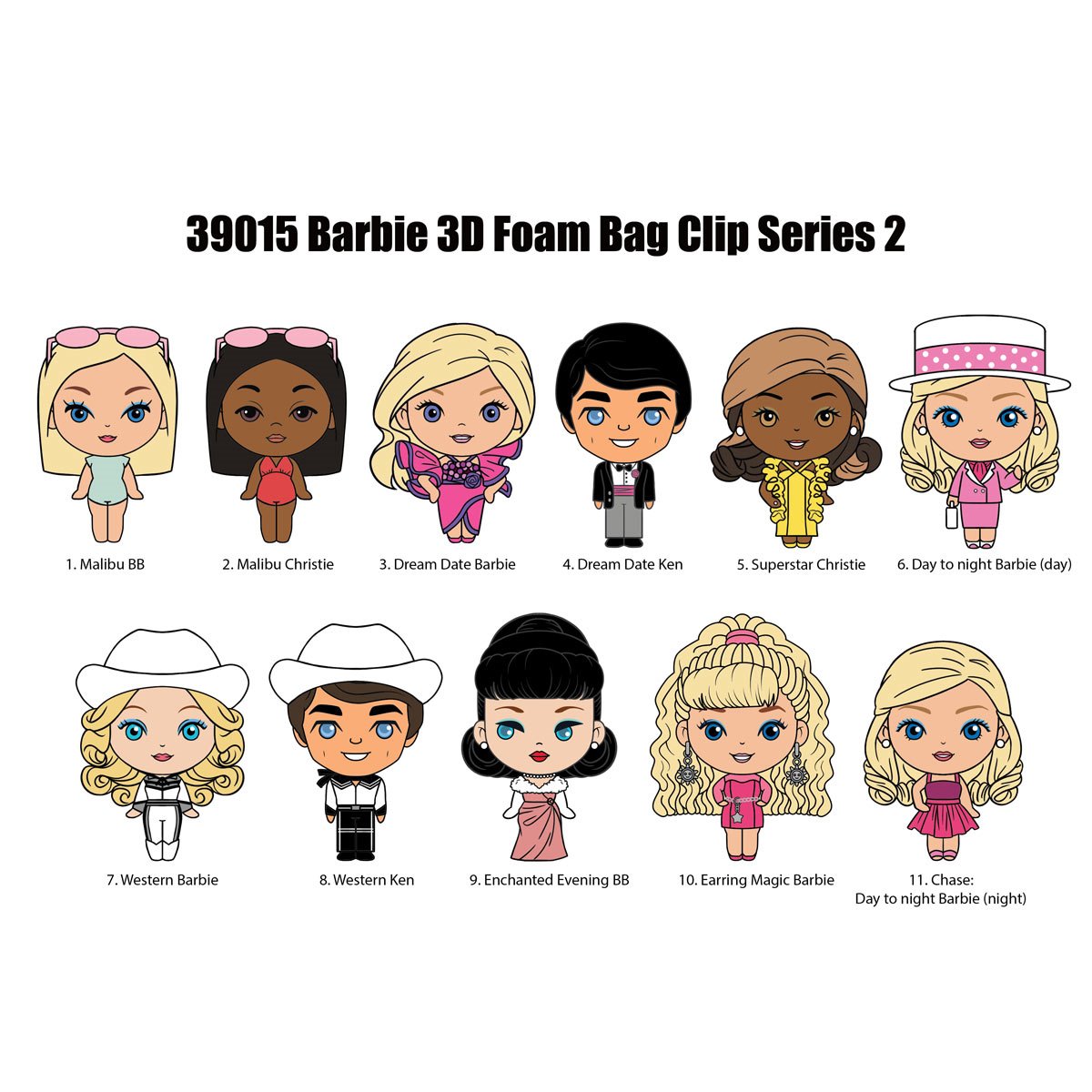 Barbie Series 2 3D Foam Bag Clip Display Case of 24