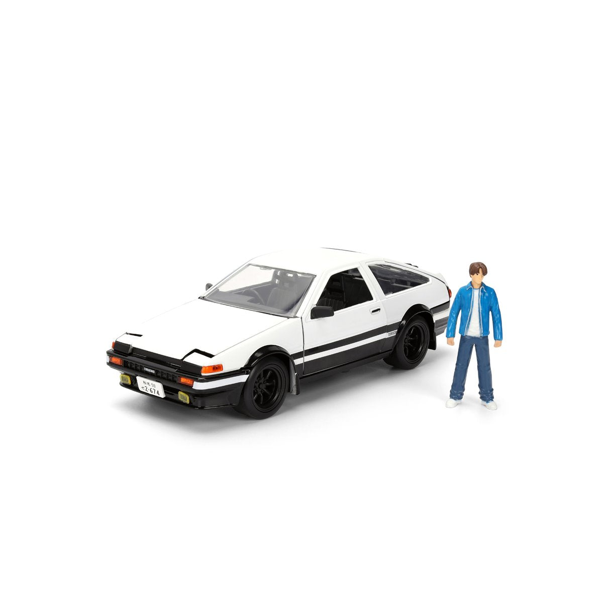 Hollywood Rides Initial D 1986 Toyota Trueno AE86 1:24 Scale Die-Cast Metal Vehicle with Takumi Figure
